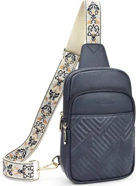 BOSTANTEN Sling Bag Quilted Crossbody Bags for Women Cross Body Purse Leather Fanny Pack with Adjustable Guitar Strap