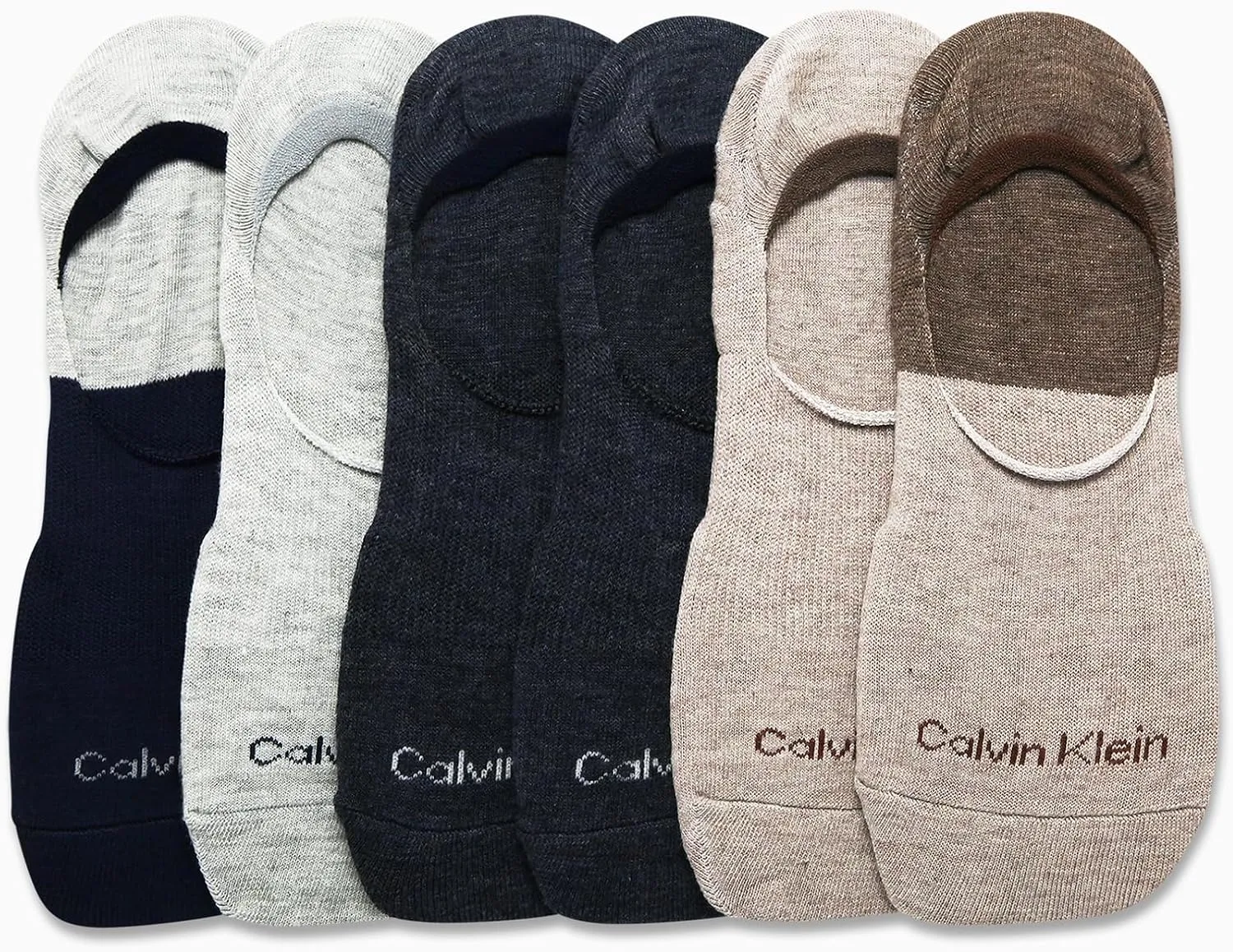 Calvin Klein Men's No Show Socks - 6 Pack Soft Cotton Blend Invisible Liners Loafer Socks for Men with Heel Grip (Size 7-12)