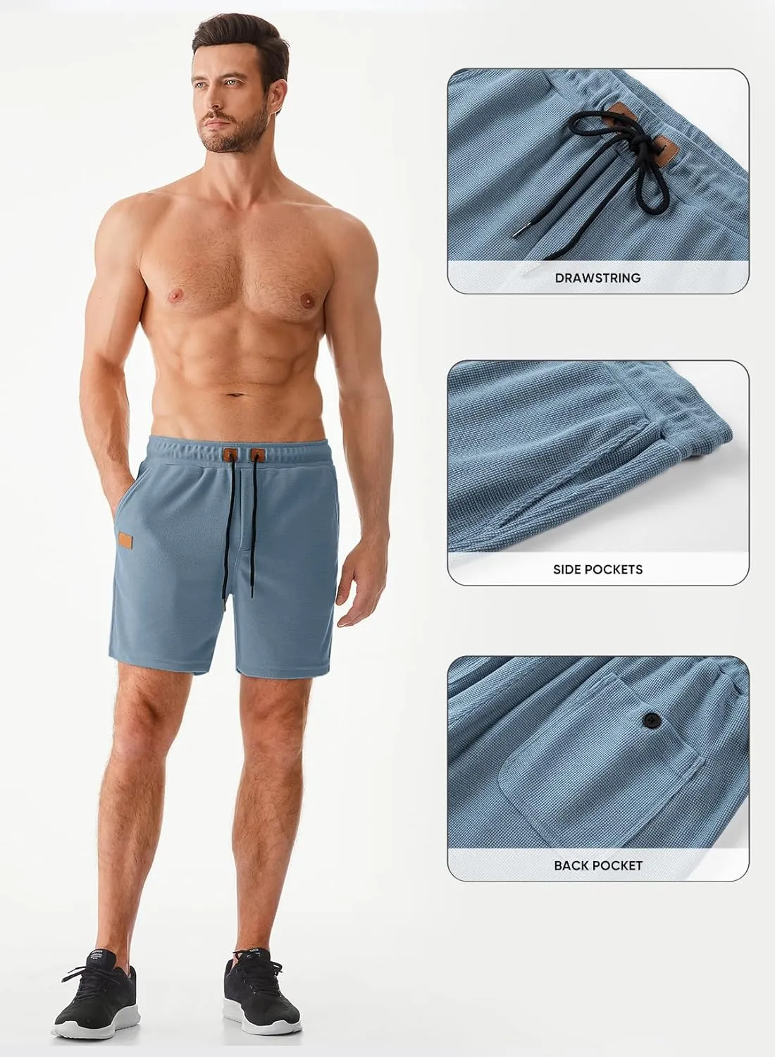 JMIERR Men's Casual 5"/ 7" Shorts Waffle Elastic Waist Drawstring Workout Running Jogging Beach Sweat Shorts with Pockets
