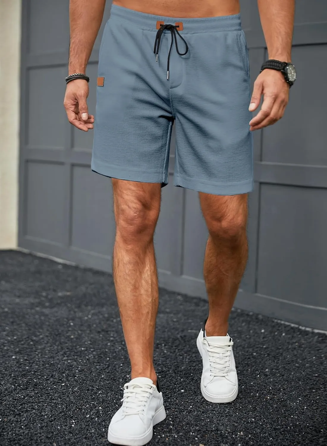 JMIERR Men's Casual 5"/ 7" Shorts Waffle Elastic Waist Drawstring Workout Running Jogging Beach Sweat Shorts with Pockets