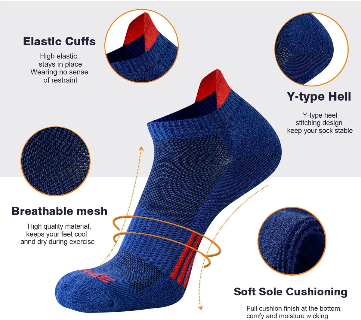 JOYN??E Men??s Athletic Socks Low Cut Cushion Running Socks Breathable Comfort for Sports 6 Pack