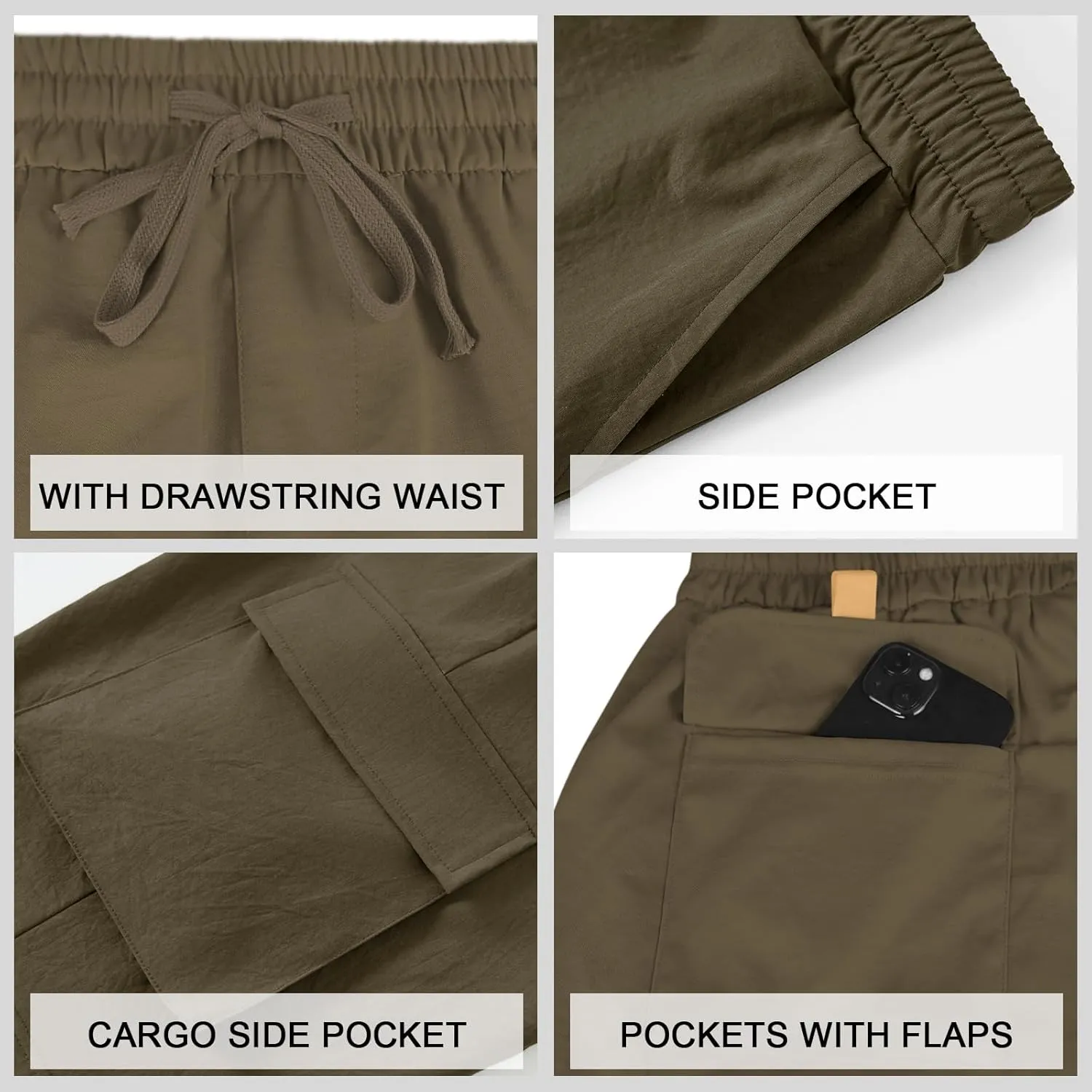 Men's Beach Cargo Shorts Waist with Drawstring Light Weight Multi-Pocket for Summer Outdoor Wear Athletic Short Pant