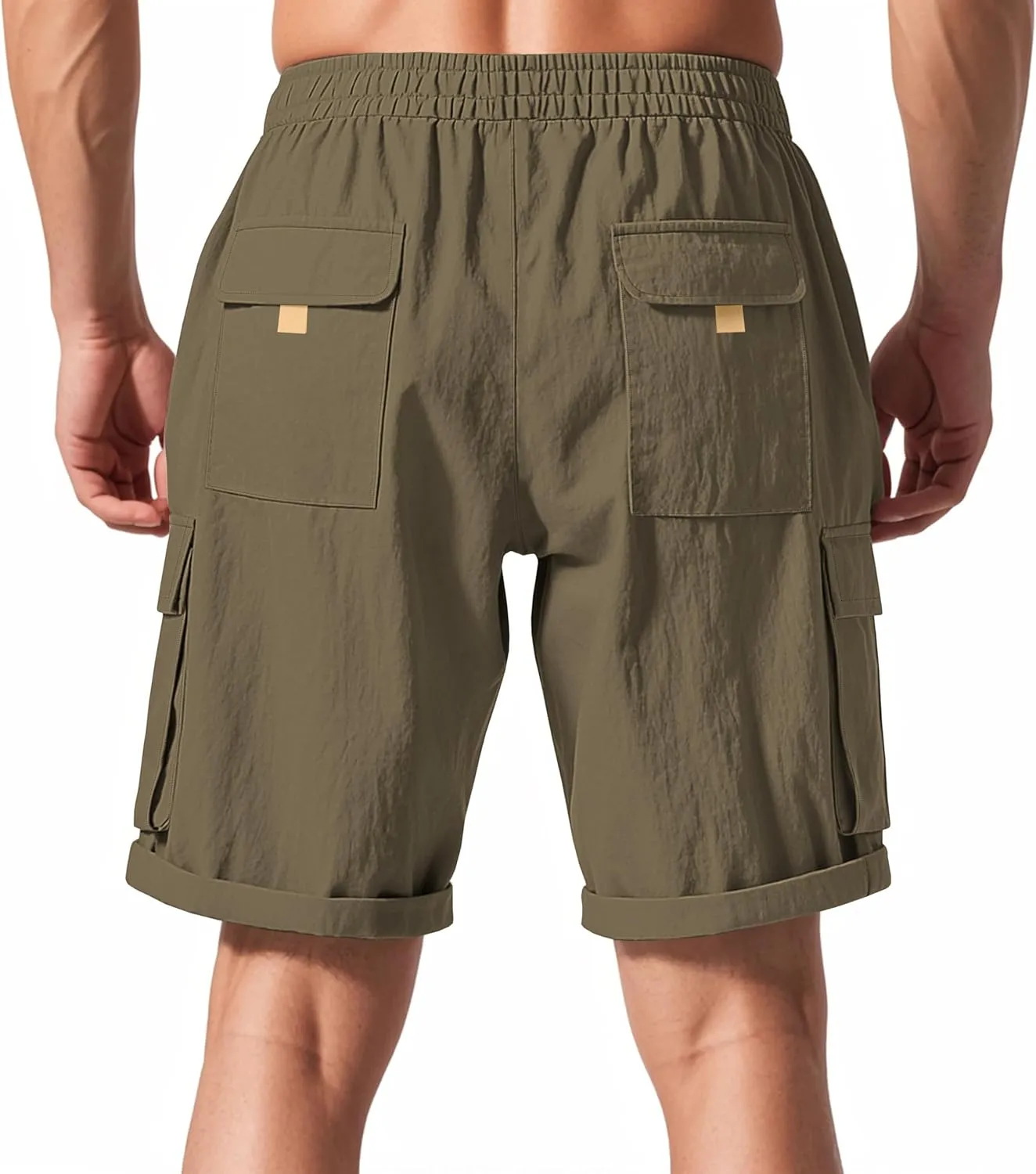 Men's Beach Cargo Shorts Waist with Drawstring Light Weight Multi-Pocket for Summer Outdoor Wear Athletic Short Pant