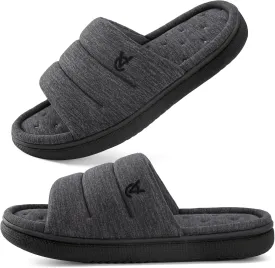 VeraCosy Mens Open-Toe Slippers Memory Foam Indoor Outdoor House Shoes