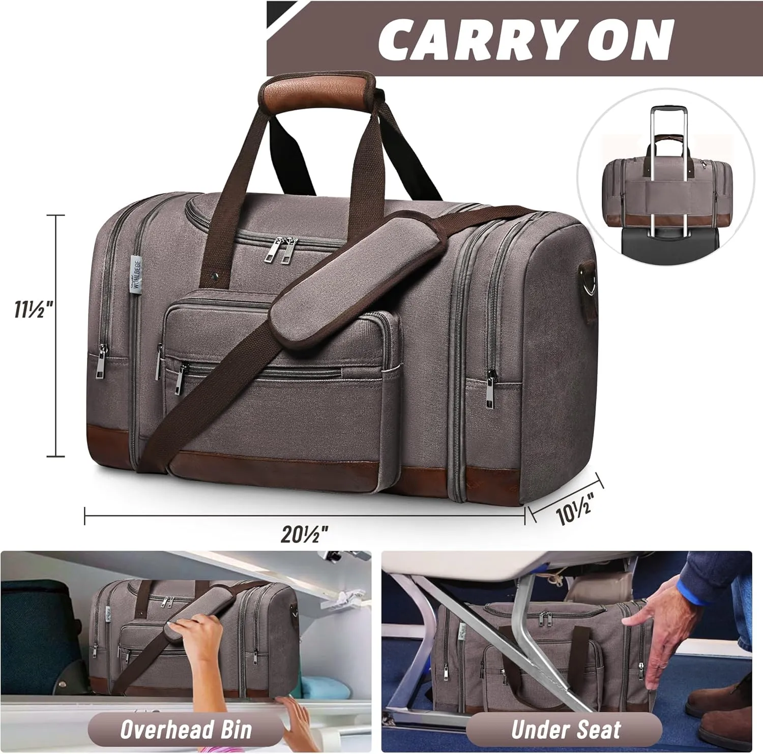 Wolhbege Duffle Bag for Travel,Mens Travel Bag & Carry On Bag for Men with Expandable Design and Luggage Sleeve ?CDuffel Bag for Gym, Weekender, Overnight Trips Grey