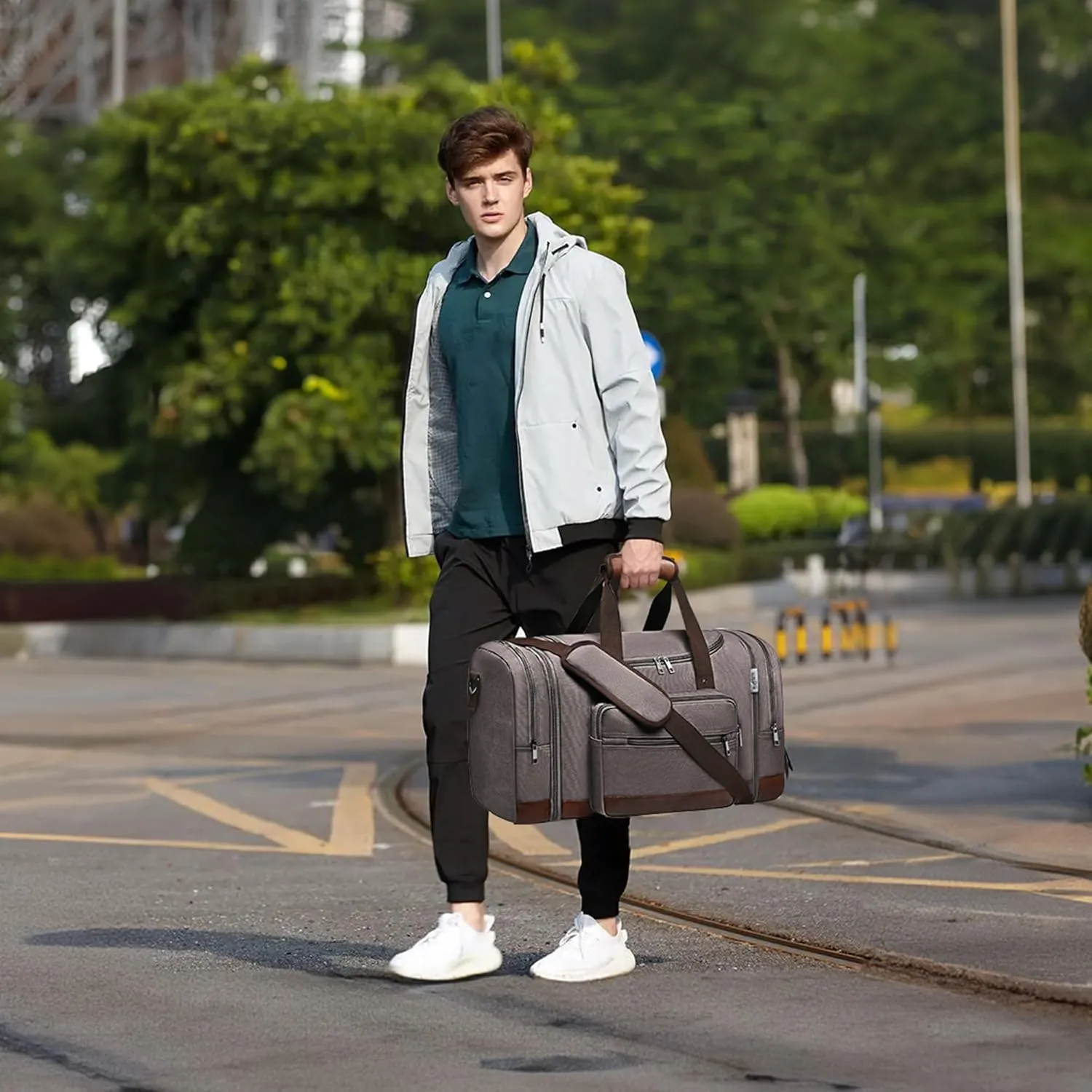 Wolhbege Duffle Bag for Travel,Mens Travel Bag & Carry On Bag for Men with Expandable Design and Luggage Sleeve ?CDuffel Bag for Gym, Weekender, Overnight Trips Grey
